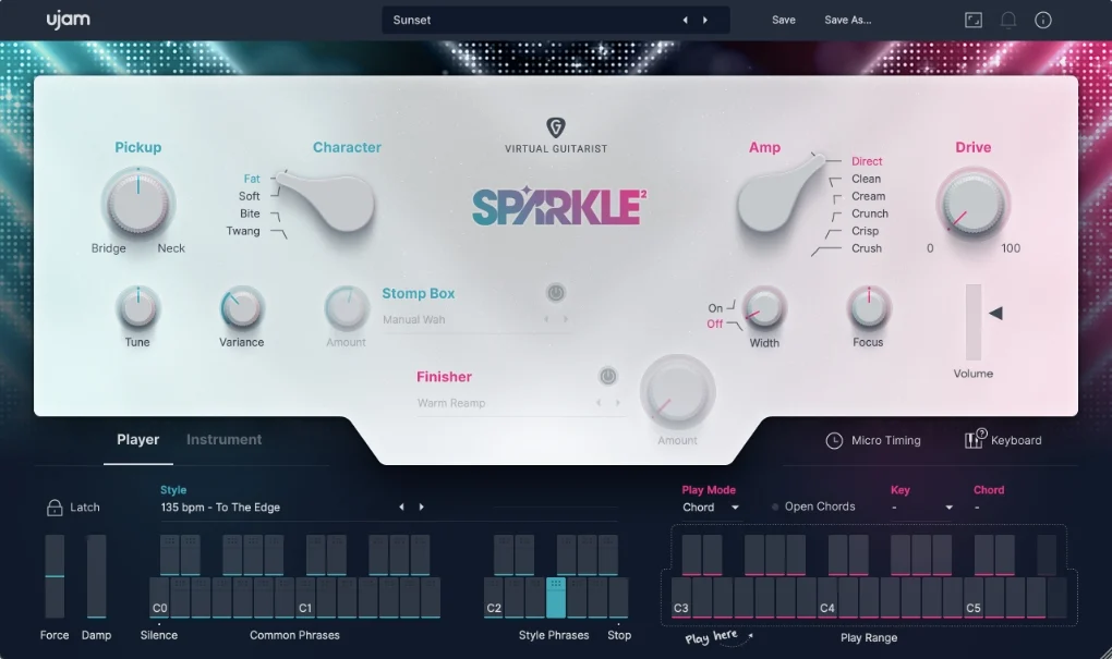 The interface of the sparkle synthesizer.
