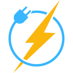 A blue and yellow lightning bolt in a circle.